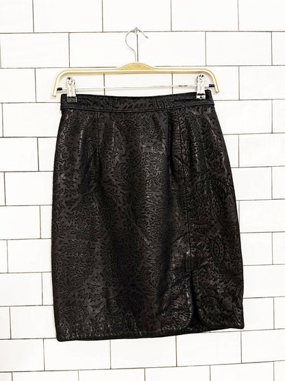 vintage 90s donna linea paisley leather mini skirt - good market thrift store