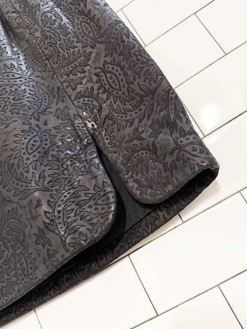 vintage 90s donna linea paisley leather mini skirt - good market thrift store