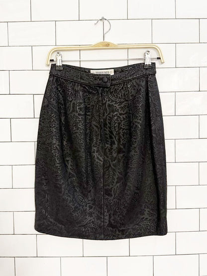 vintage 90s donna linea paisley leather mini skirt - good market thrift store