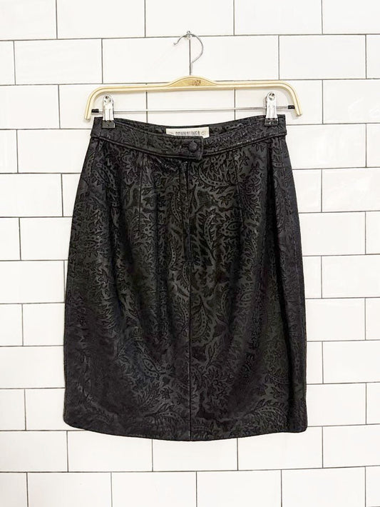 vintage 90s donna linea paisley leather mini skirt - good market thrift store