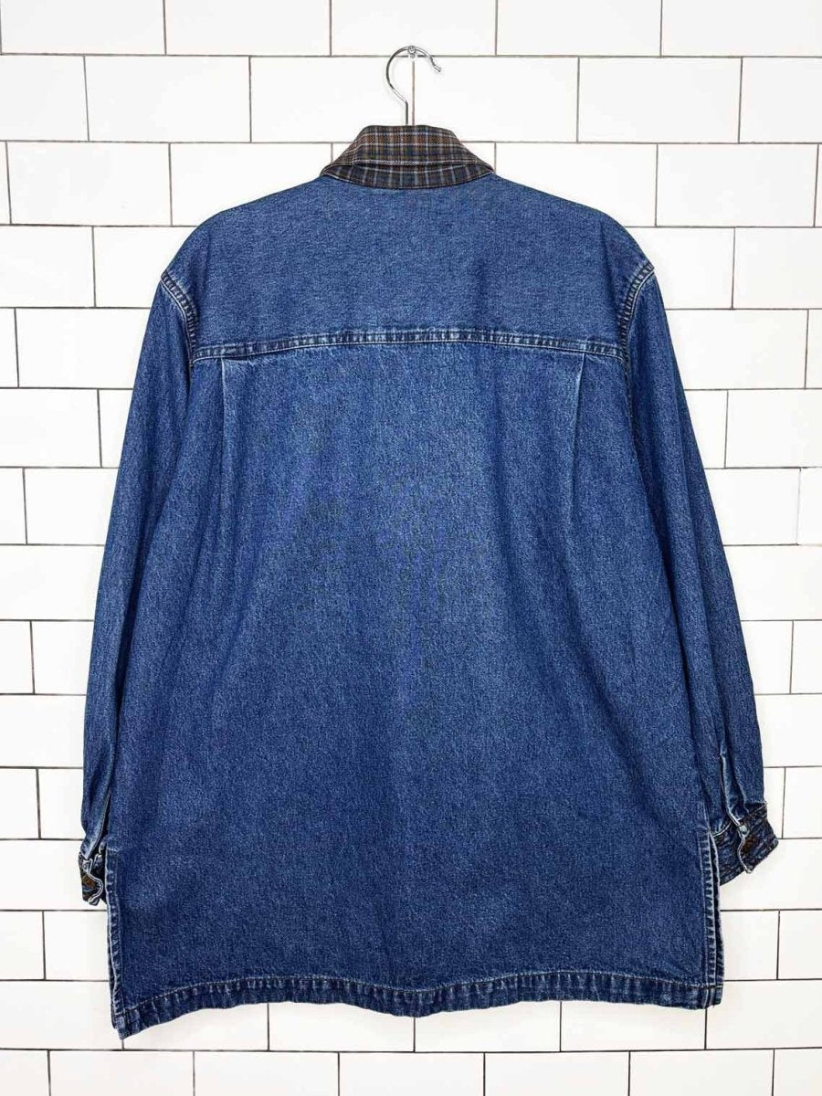 vintage 90s dps new york flannel collar two pocket denim shirt jacket - good market thrift store
