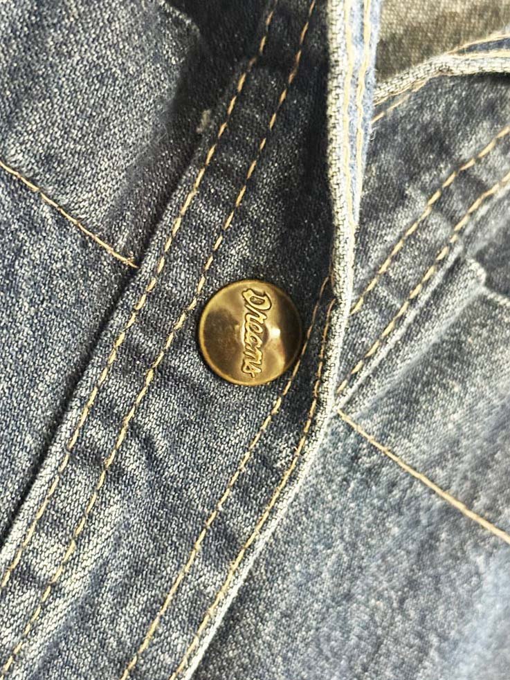 vintage 90s dreams snap button cinched waist denim midi dress - good market thrift store