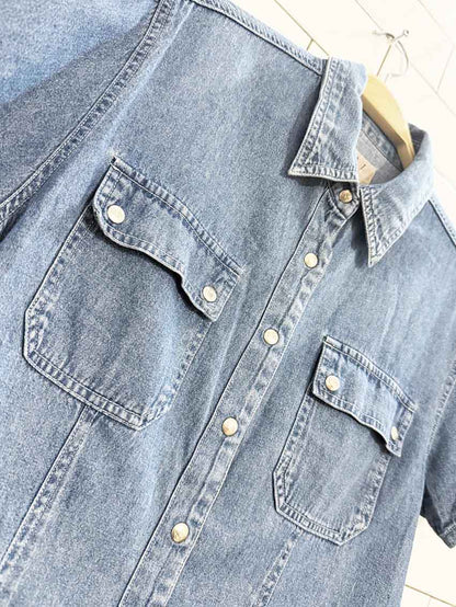 vintage 90s easy wear snap button denim shirt - good market thrift store