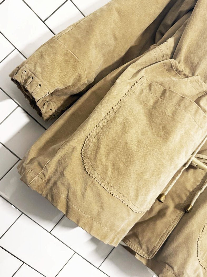 vintage 90s easywear suede whip stitch drawstring toggle coat | leather - good market thrift store