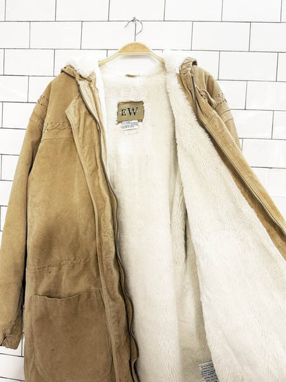 vintage 90s easywear suede whip stitch drawstring toggle coat | leather - good market thrift store