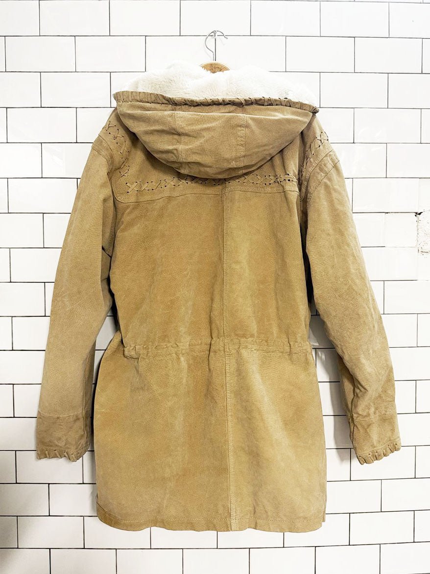vintage 90s easywear suede whip stitch drawstring toggle coat | leather - good market thrift store