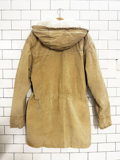 vintage 90s easywear suede whip stitch drawstring toggle coat | leather - good market thrift store