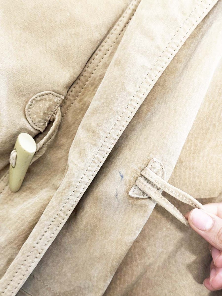 vintage 90s easywear suede whip stitch drawstring toggle coat | leather - good market thrift store