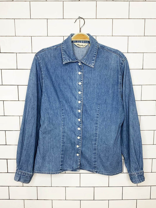 vintage 90s eddie bauer fitted full button denim shirt - good market thrift store