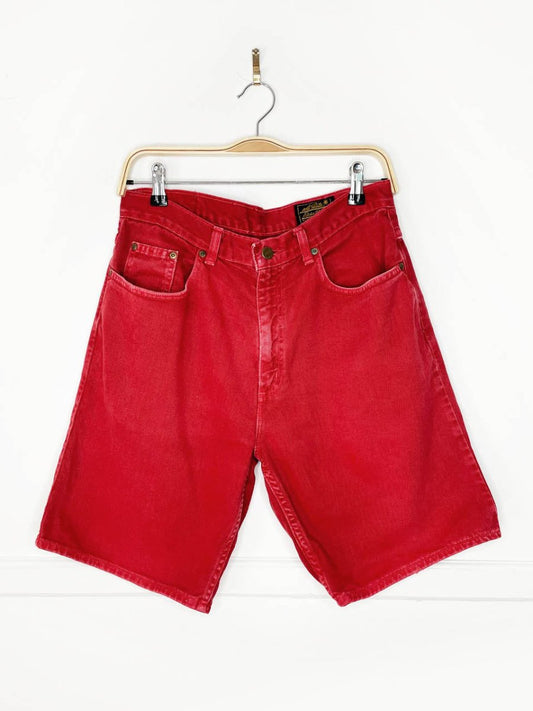 vintage 90s eddie bauer red long denim shorts - good market thrift store