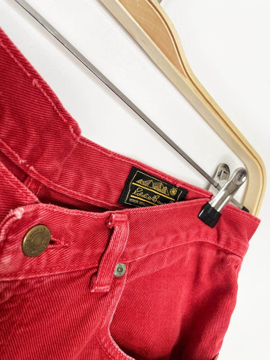 vintage 90s eddie bauer red long denim shorts - good market thrift store