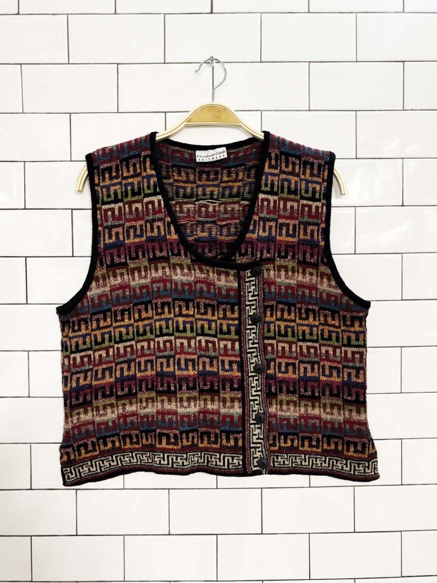 vintage 90s elizabeth gash silk - wool handmade knit vest - good market thrift store