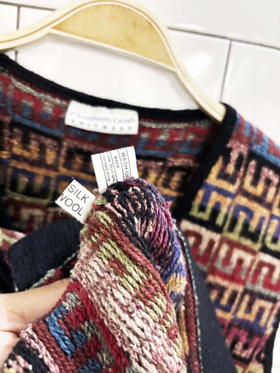 vintage 90s elizabeth gash silk - wool handmade knit vest - good market thrift store