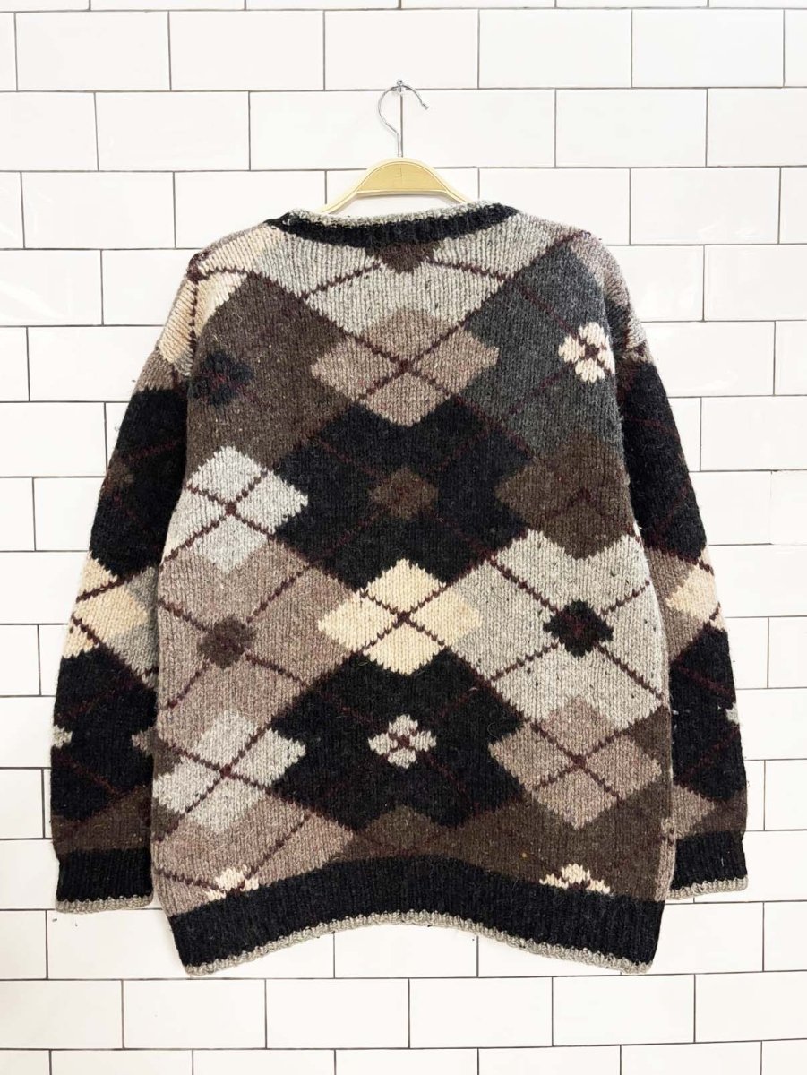 vintage 90s embassy row 100% wool hand - knit argyle sweater - good market thrift store