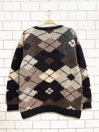 vintage 90s embassy row 100% wool hand - knit argyle sweater - good market thrift store