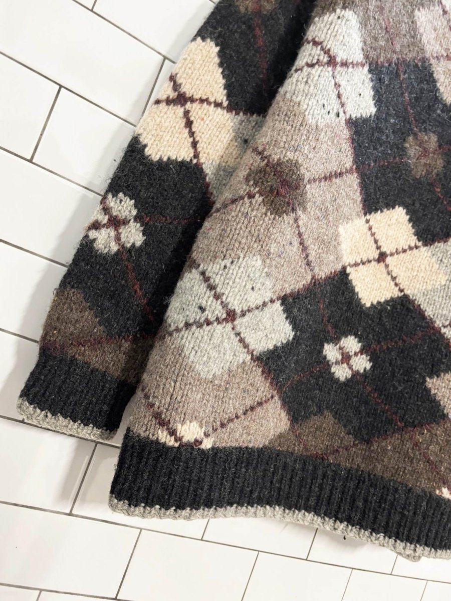 vintage 90s embassy row 100% wool hand - knit argyle sweater - good market thrift store