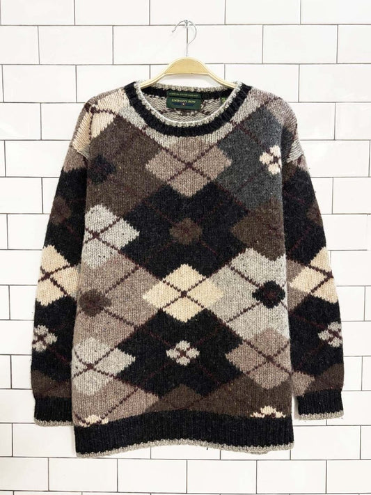 vintage 90s embassy row 100% wool hand - knit argyle sweater - good market thrift store