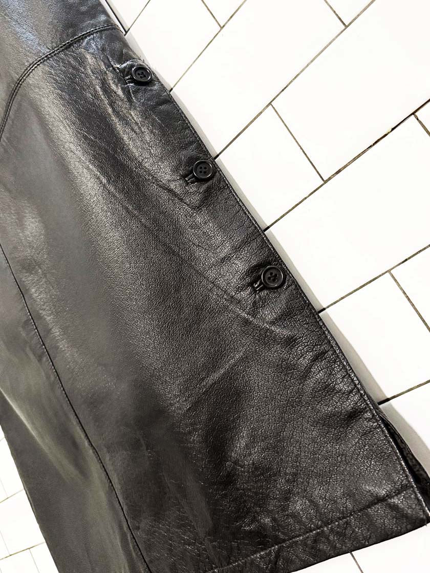 vintage 90s emc leather side - button slit maxi skirt - good market thrift store