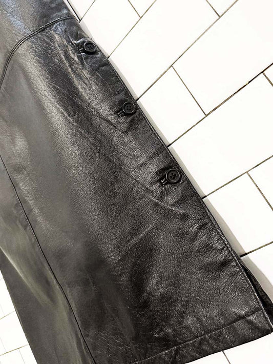 vintage 90s emc leather side - button slit maxi skirt - good market thrift store