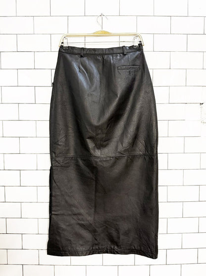 vintage 90s emc leather side - button slit maxi skirt - good market thrift store