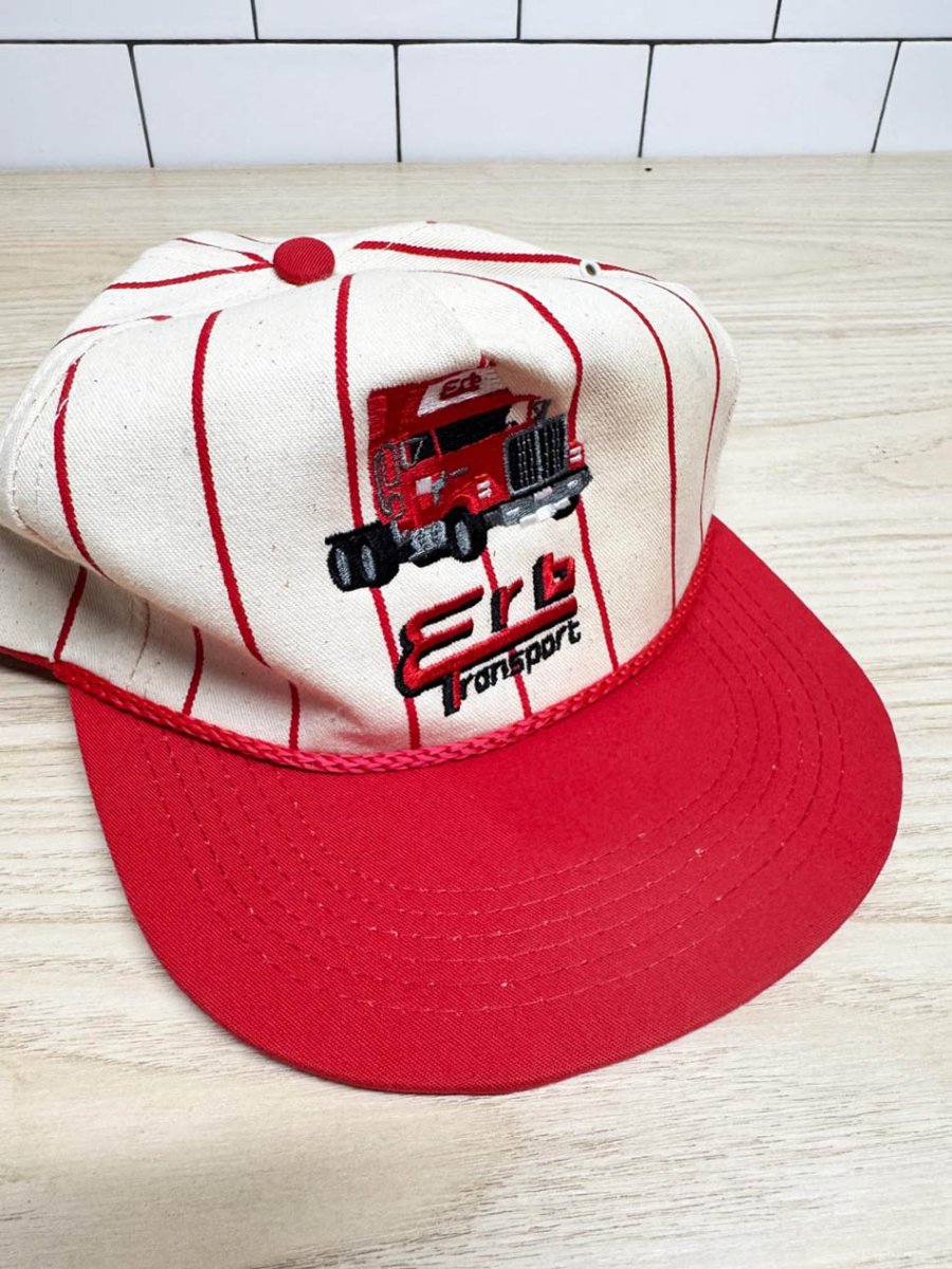 vintage 90s erb transport baseball stripe two tone hat | 1 apparel - good market thrift store