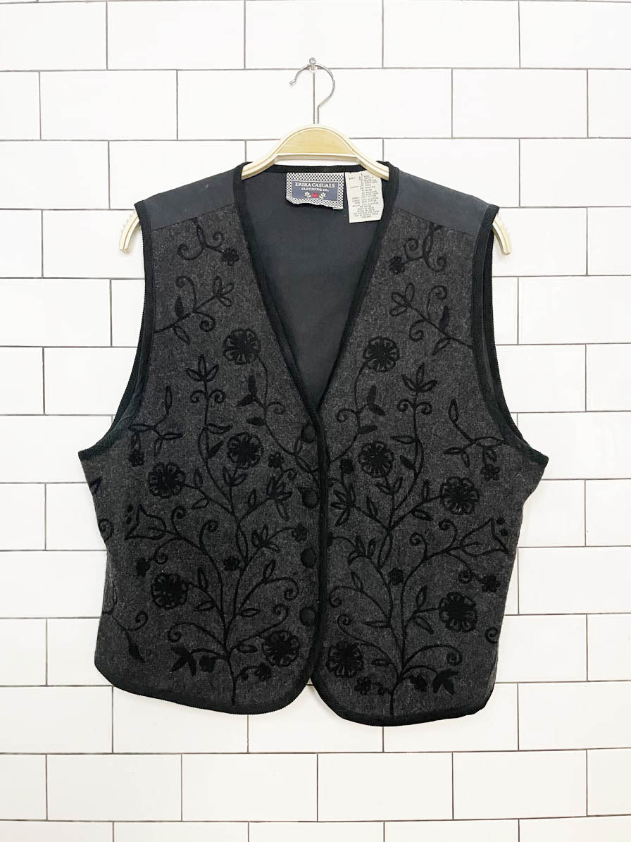 vintage 90s erica casuals wool-blend garden embroidery vest - good market thrift store