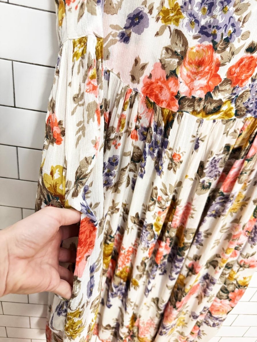 vintage 90s erica taylor basque waist floral flowy maxi dress - good market thrift store