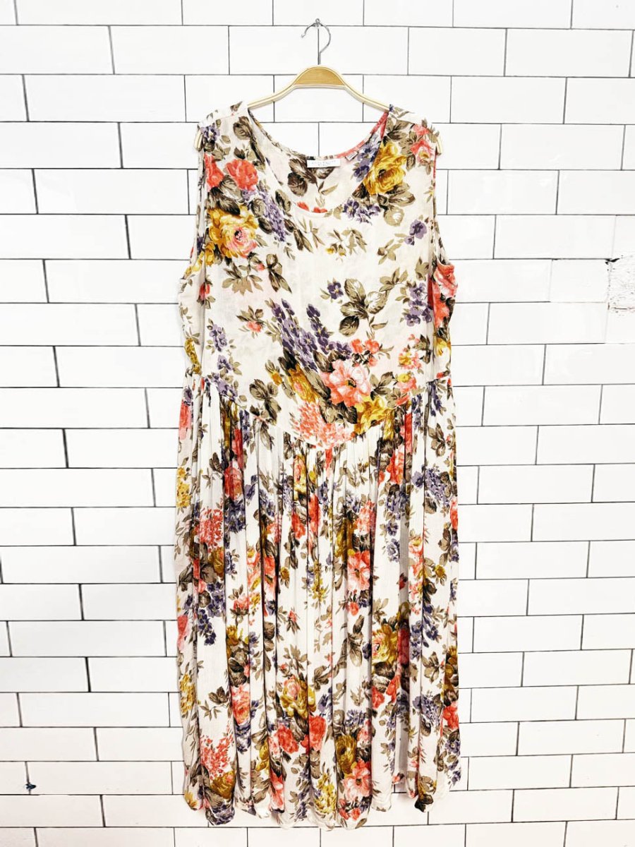vintage 90s erica taylor basque waist floral flowy maxi dress - good market thrift store