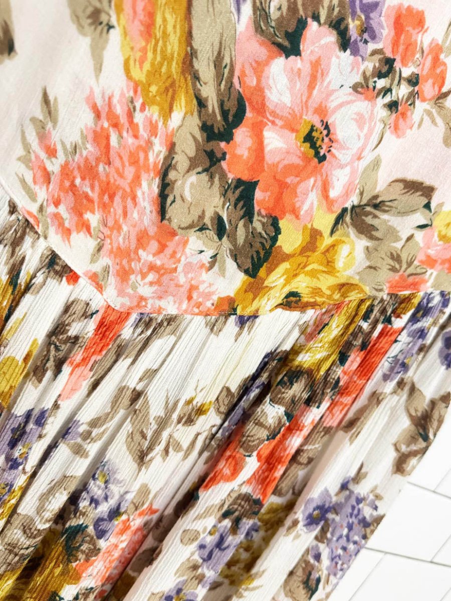 vintage 90s erica taylor basque waist floral flowy maxi dress - good market thrift store