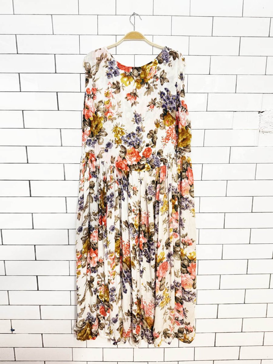 vintage 90s erica taylor basque waist floral flowy maxi dress - good market thrift store
