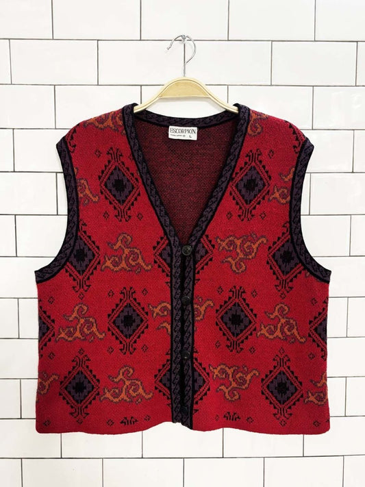 vintage 90s escorpion wool - blend boho knit sweater vest - good market thrift store
