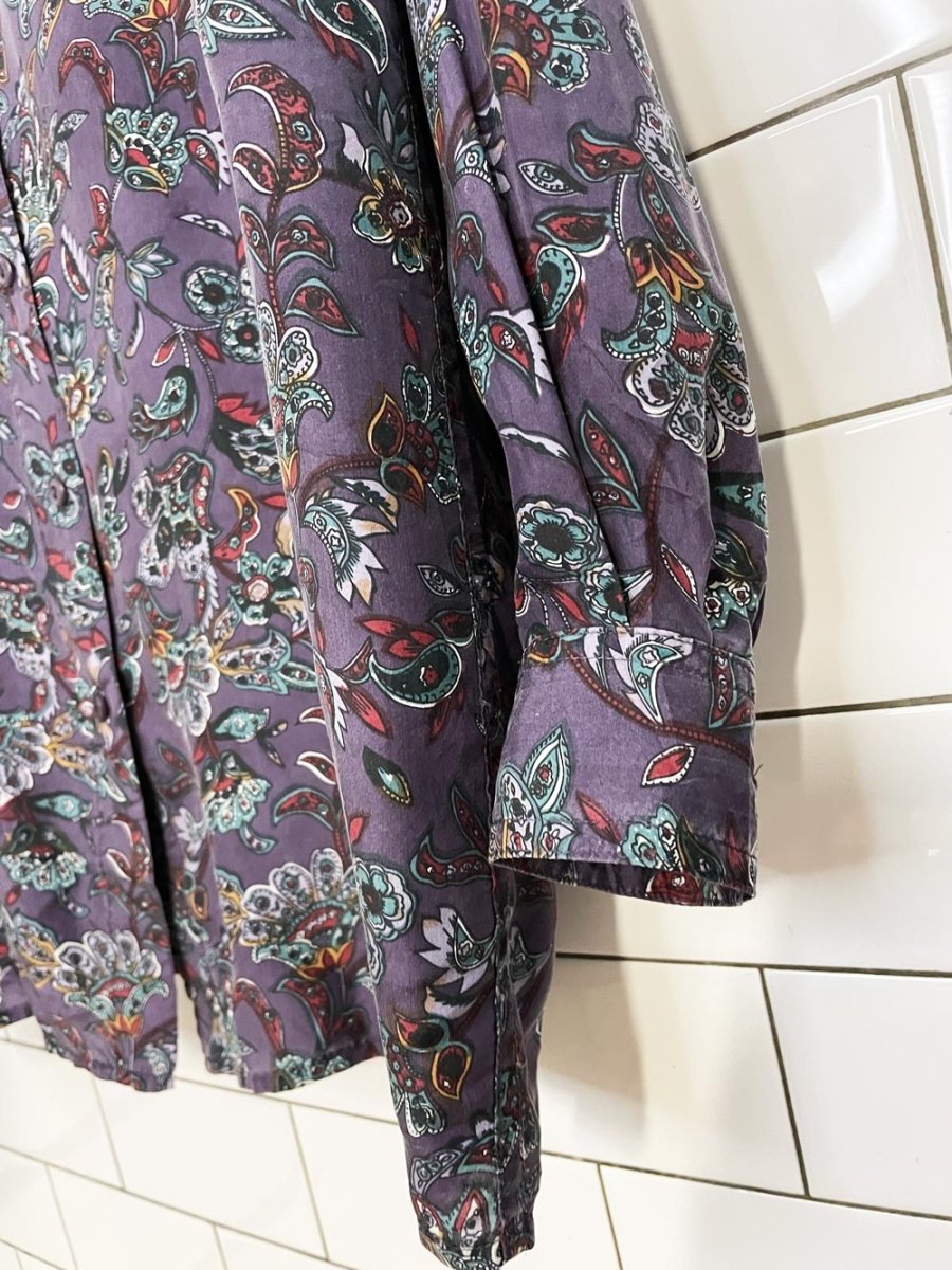 vintage 90s evidence 100% silk paisley full button shirt - good market thrift store
