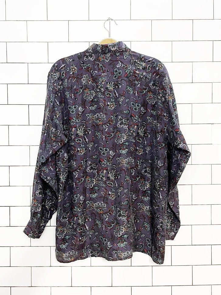 vintage 90s evidence 100% silk paisley full button shirt - good market thrift store