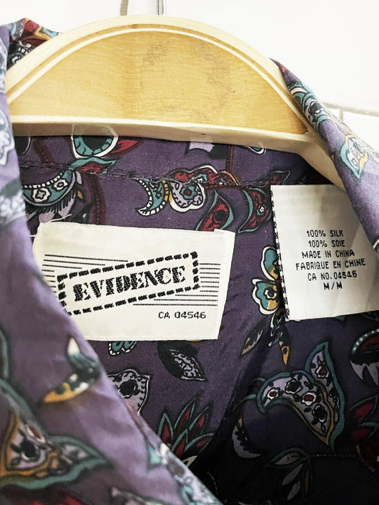vintage 90s evidence 100% silk paisley full button shirt - good market thrift store