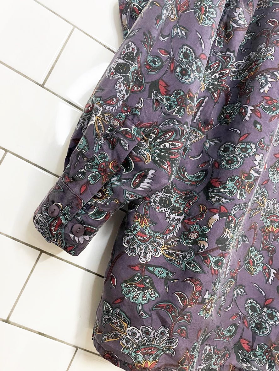 vintage 90s evidence 100% silk paisley full button shirt - good market thrift store