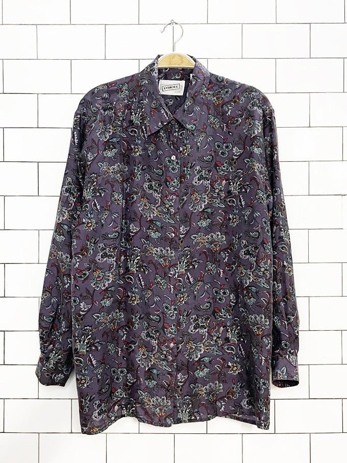vintage 90s evidence 100% silk paisley full button shirt - good market thrift store