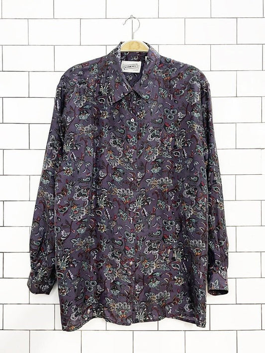 vintage 90s evidence 100% silk paisley full button shirt - good market thrift store
