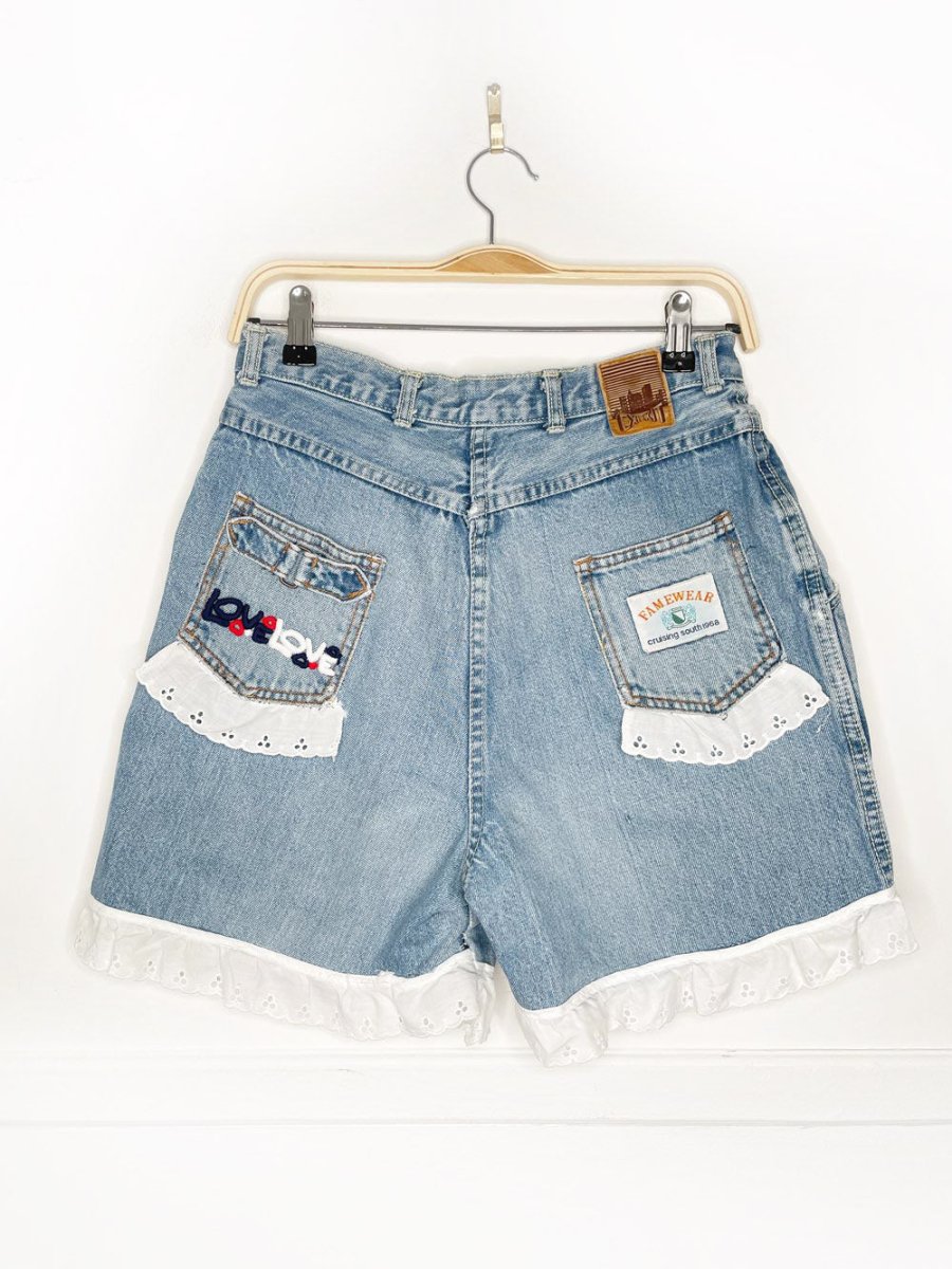 vintage 90s exit exit lace trim pleated denim shorts | rework - good market thrift store