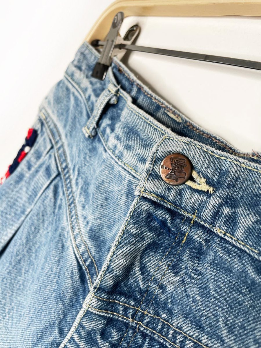 vintage 90s exit exit lace trim pleated denim shorts | rework - good market thrift store