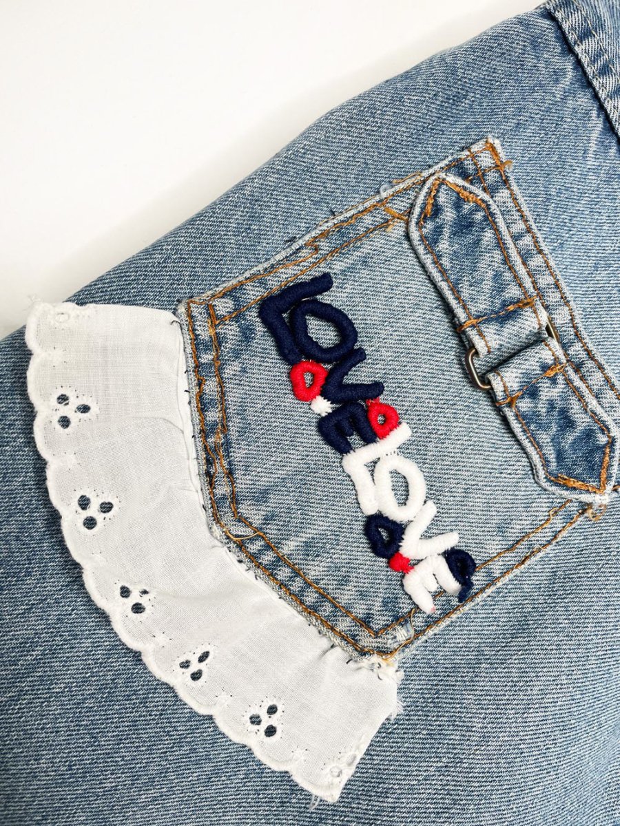 vintage 90s exit exit lace trim pleated denim shorts | rework - good market thrift store