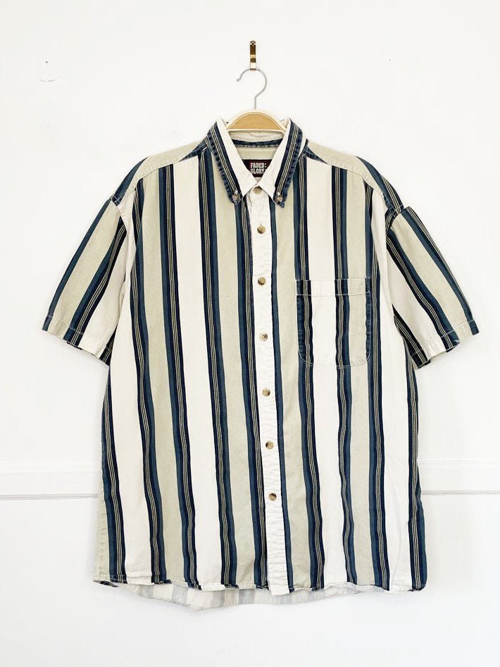 vintage 90s faded glory blue stripe full button denim shirt - good market thrift store