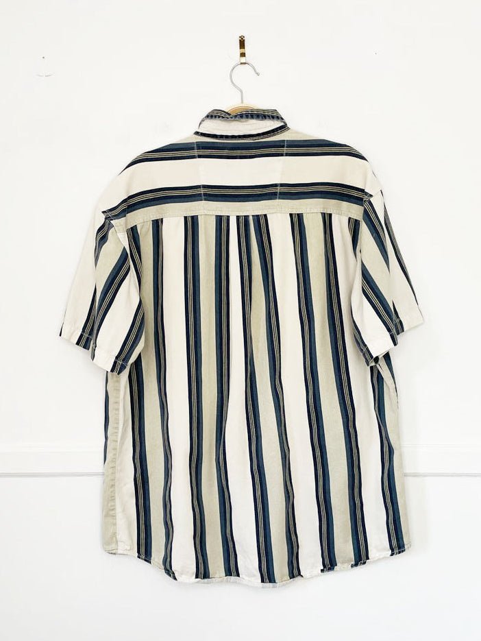 vintage 90s faded glory blue stripe full button denim shirt - good market thrift store