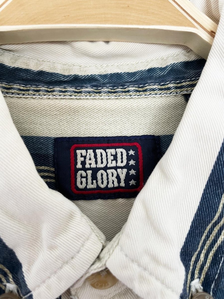 vintage 90s faded glory blue stripe full button denim shirt - good market thrift store