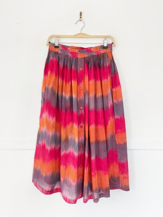 vintage 90s fairset boho flowy full button midi skirt | metallic | made in India - good market thrift store