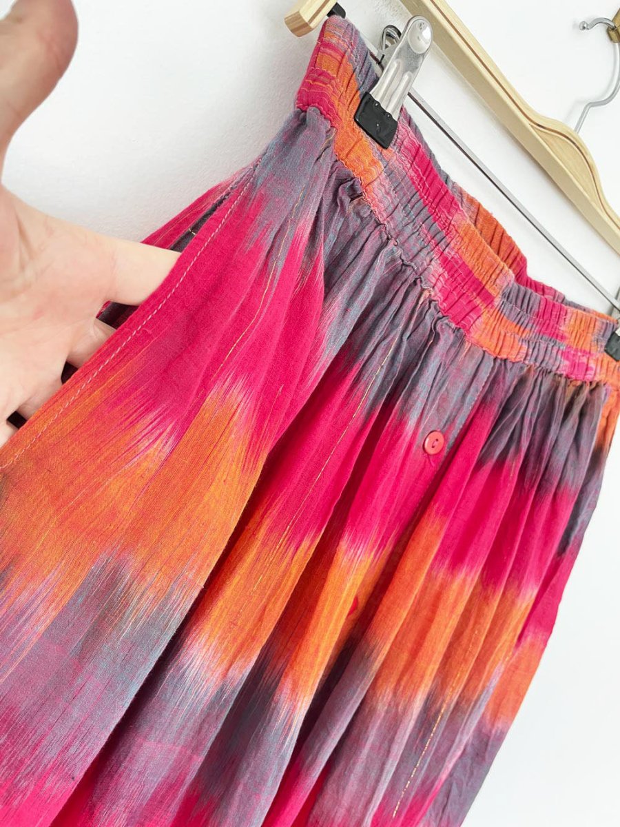 vintage 90s fairset boho flowy full button midi skirt | metallic | made in India - good market thrift store