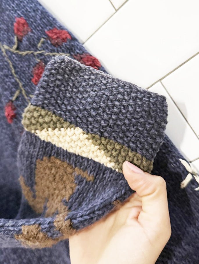 vintage 90s fall patchwork chunky knit cardigan - good market thrift store