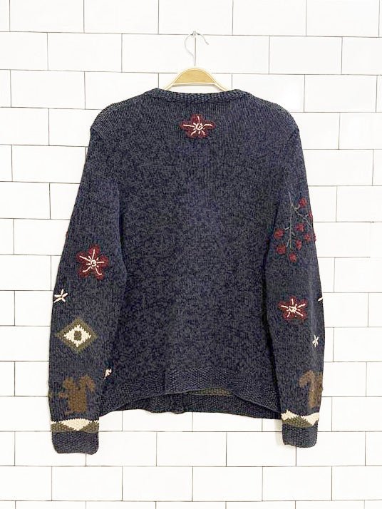 vintage 90s fall patchwork chunky knit cardigan - good market thrift store