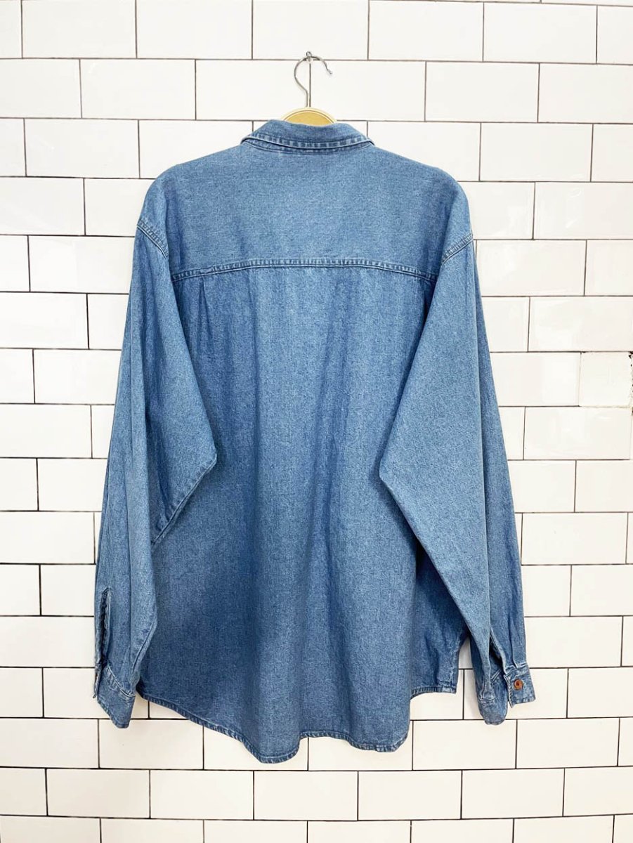 vintage 90s fine line full button denim shirt - good market thrift store
