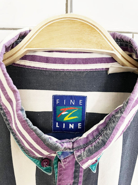 vintage 90s fine line striped crop boxy full button shirt | rework - good market thrift store