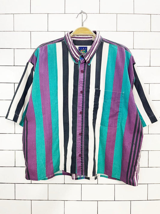 vintage 90s fine line striped crop boxy full button shirt | rework - good market thrift store